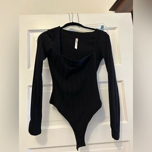 Black Free People Ribbed Bodysuit